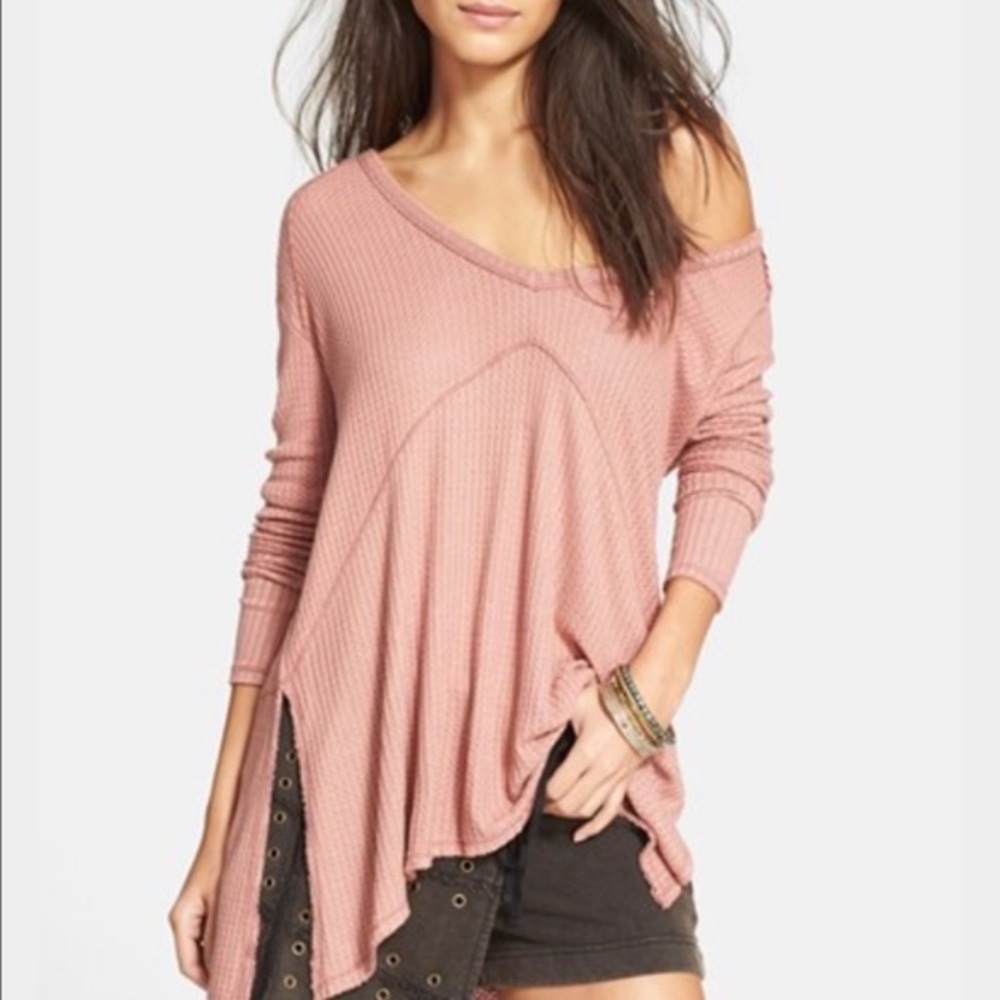 Free People Drippy Thermal Sunset Park Top Orange